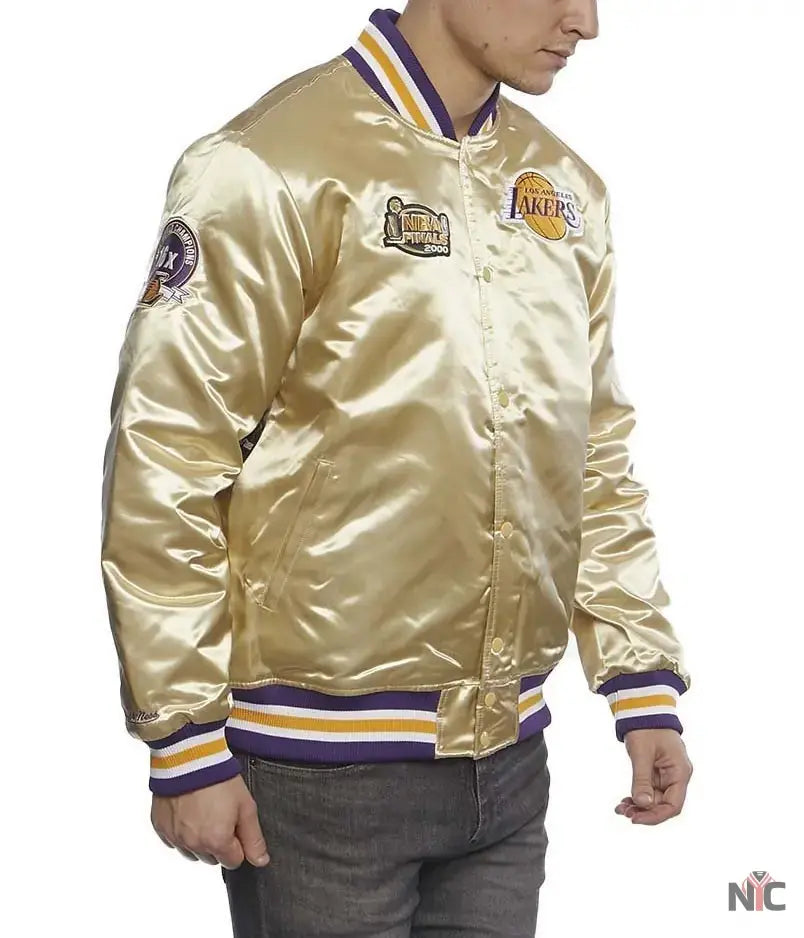 LA Lakers Championship Game Gold Satin Jacket Clanton Jacket