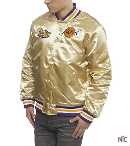 LA Lakers Championship Game Gold Satin Jacket Clanton Jacket