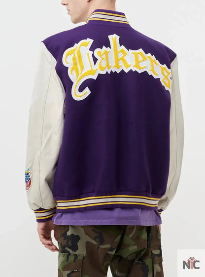 LA Lakers Purple and White Wool Letterman Jacket Clanton Jacket