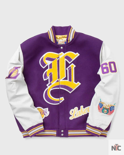 LA Lakers Purple and White Wool Letterman Jacket Clanton Jacket