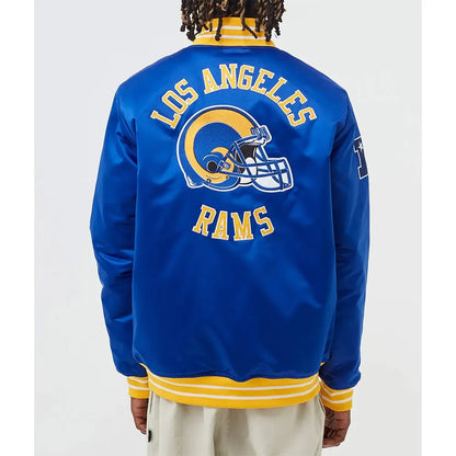 LA Rams Heavyweight Blue Satin Jacket - back view
