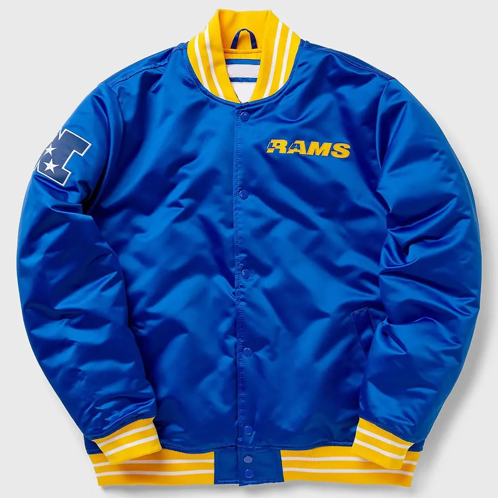LA Rams Heavyweight Blue Satin Jacket - side view