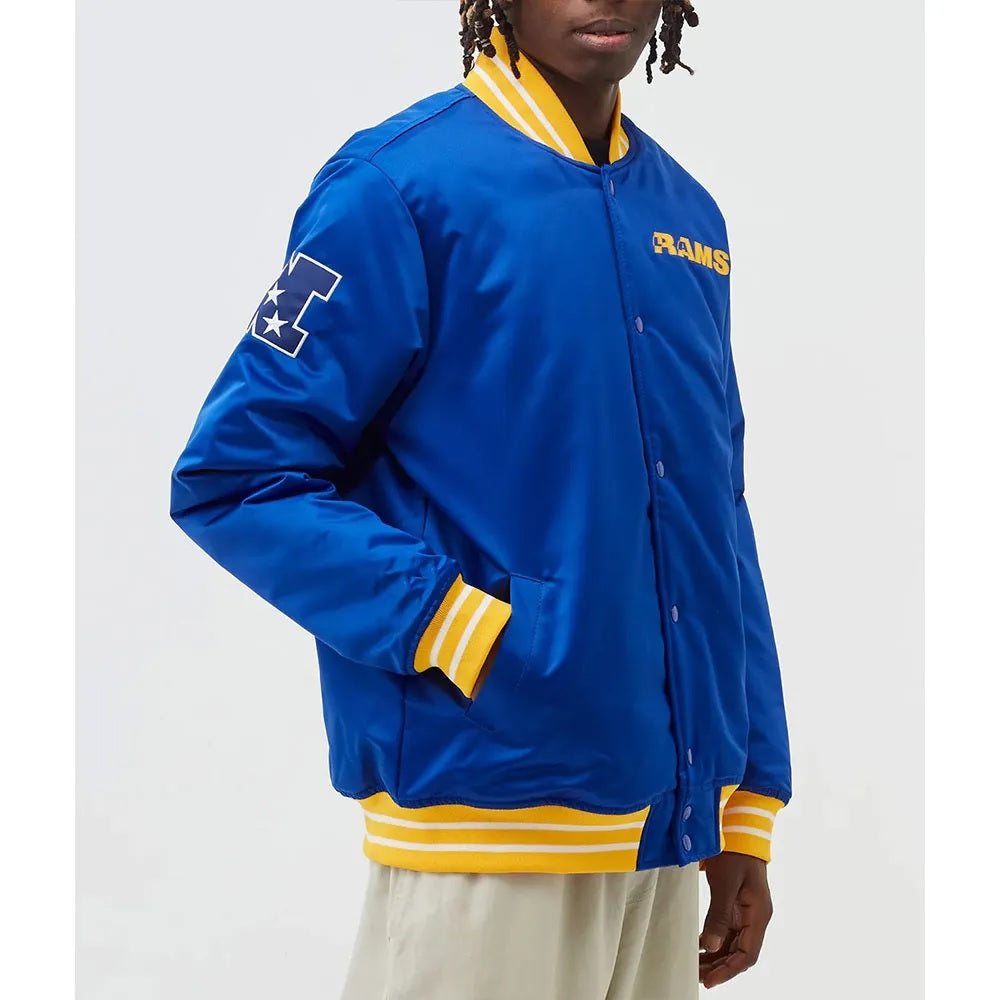 LA Rams Heavyweight Blue Satin Jacket - detail view