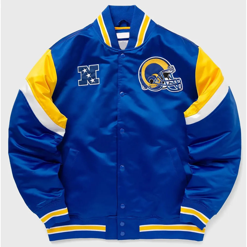 LA Rams Heavyweight Royal Satin Jacket - back view