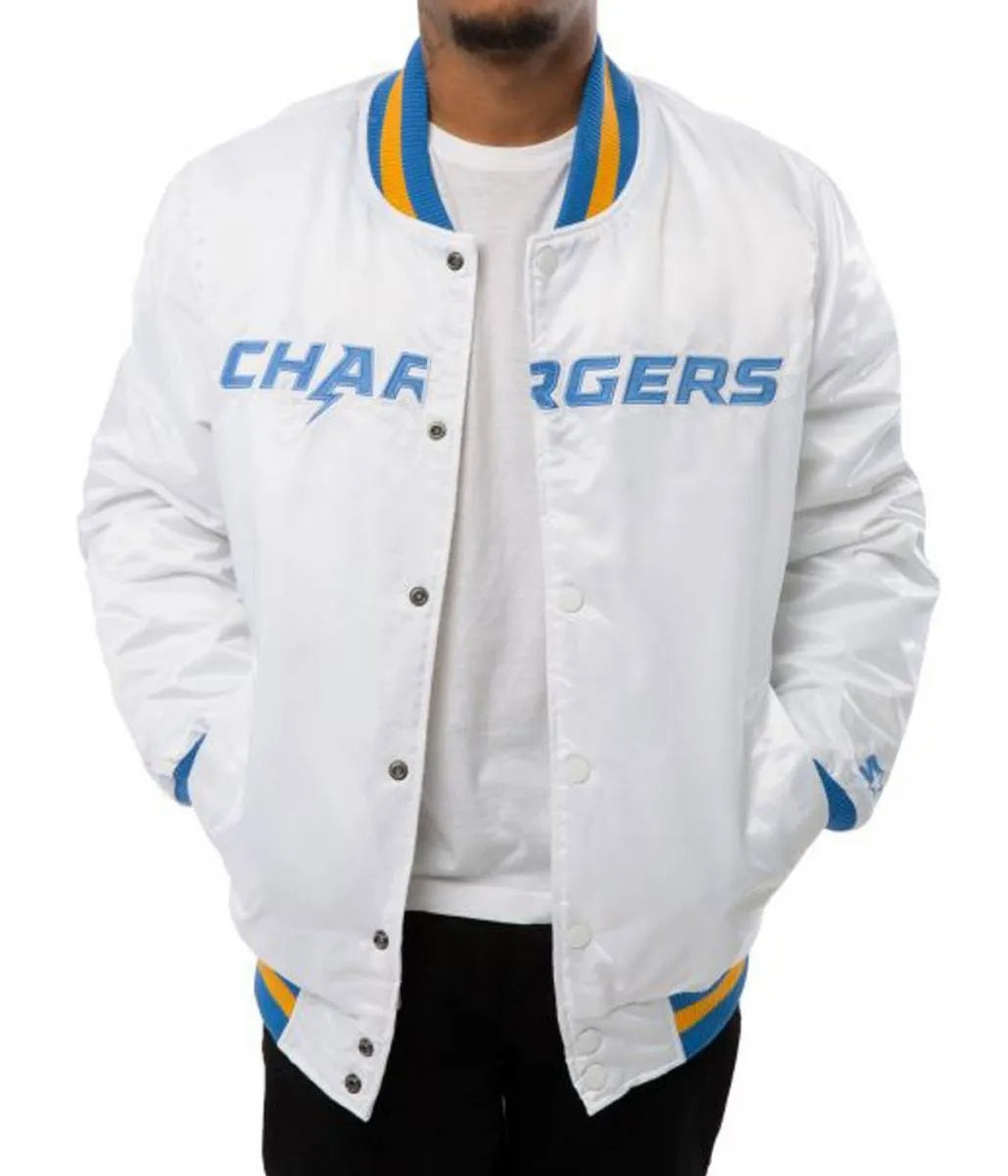 LA Chargers Bomber Blue And White Jacket