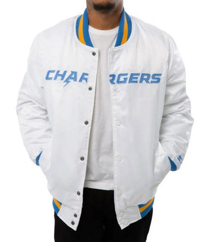LA Chargers Bomber Blue And White Jacket