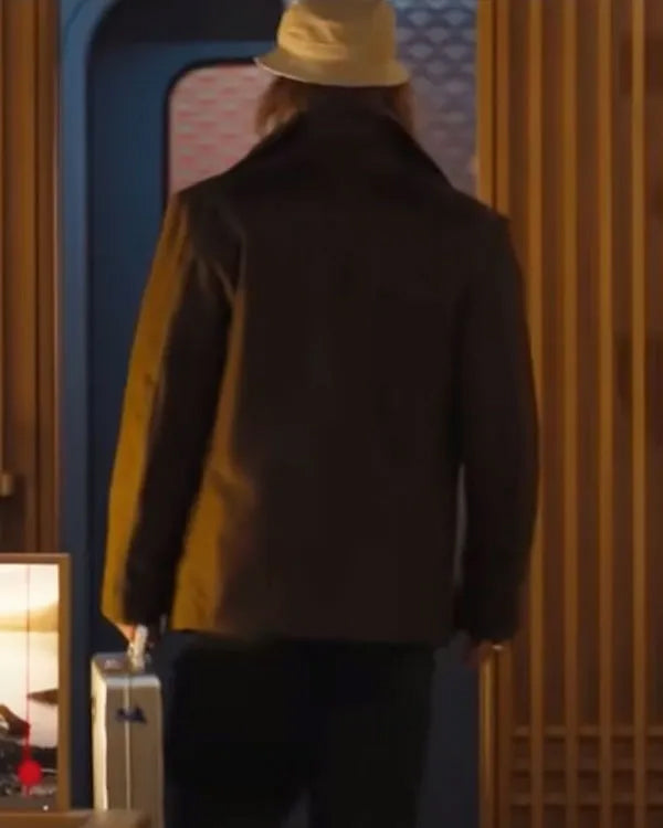 Brad Pitt Bullet Train Ladybug Pea Coat - front view