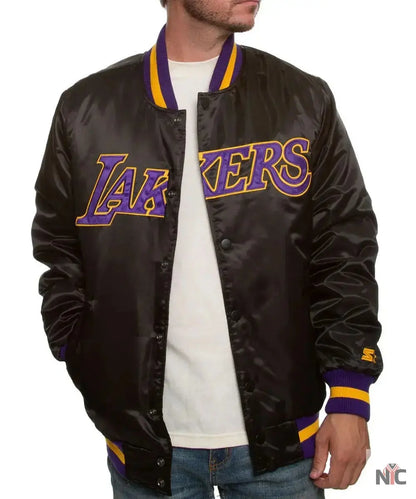 Los Angeles Lakers Black Bomber Satin Jacket Clanton Jacket