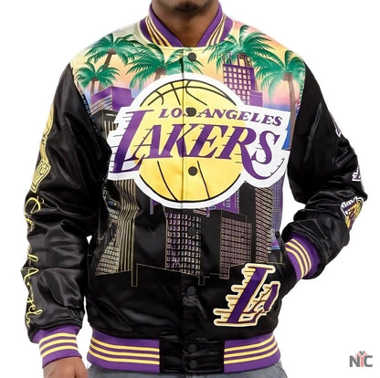 Los Angeles Lakers Black Championship Satin Jacket Clanton Jacket
