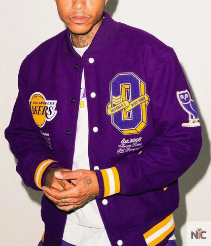 Los Angeles Lakers OVO Purple Wool Varsity Jacket Clanton Jacket