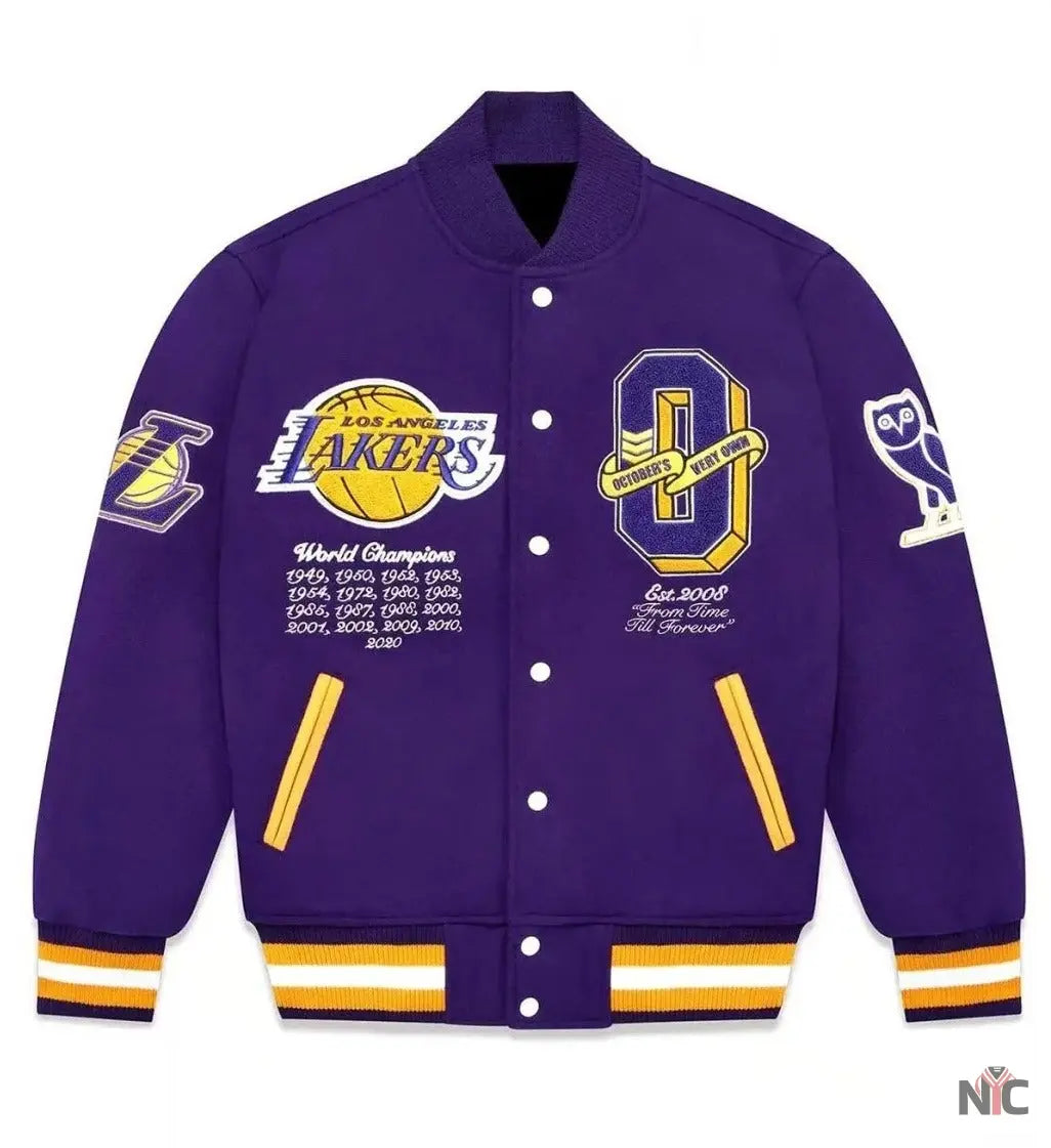 Los Angeles Lakers OVO Purple Wool Varsity Jacket Clanton Jacket