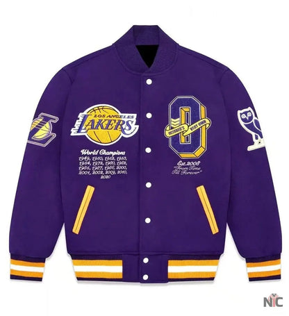 Los Angeles Lakers OVO Purple Wool Varsity Jacket Clanton Jacket