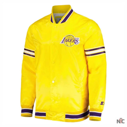 Los Angeles Lakers Slider Yellow Satin Varsity Jacket Clanton Jacket