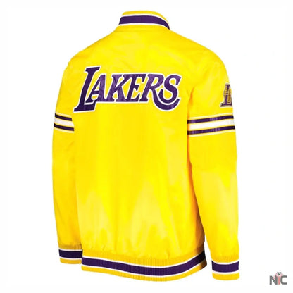 Los Angeles Lakers Slider Yellow Satin Varsity Jacket Clanton Jacket