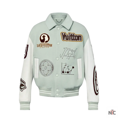 Louis Vuitton Aqua & White Varsity Jacket Clanton Jacket