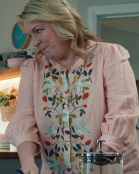 Claire Rushbrook Marble Hall Murders Pink Embroidered Top