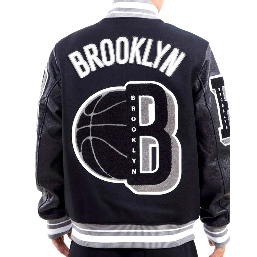 Mash Up Brooklyn Nets Black Varsity Jacket - back view