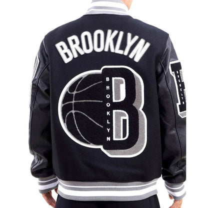 Mash Up Brooklyn Nets Black Varsity Jacket - back view