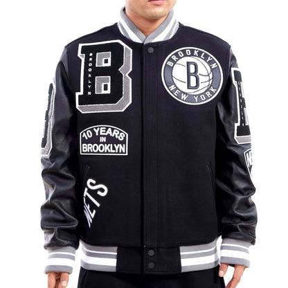 Mash Up Brooklyn Nets Black Varsity Jacket