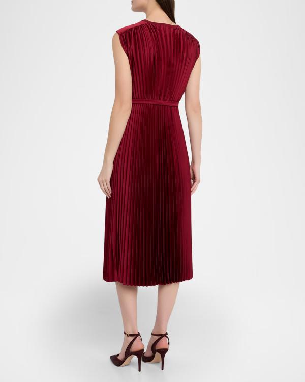 Love Of Your Life 2026 Margaret Qualley Burgundy Pleated Dress - view 3