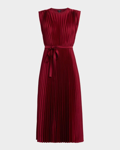 Love Of Your Life 2026 Margaret Qualley Burgundy Pleated Dress - view 2