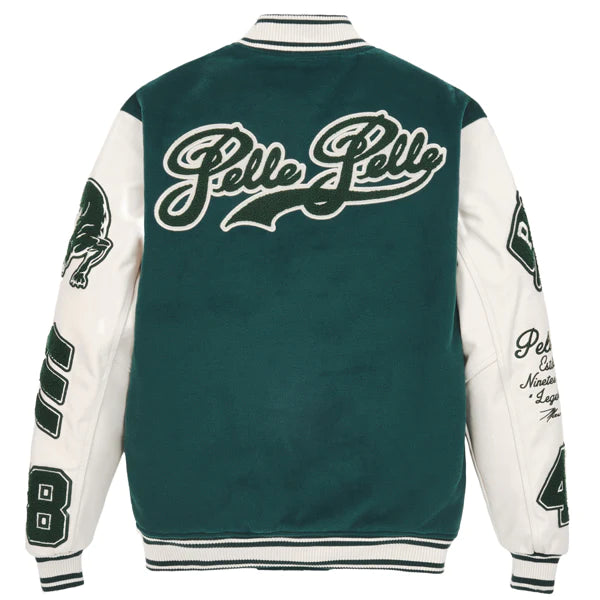 Pelle Pelle Green and White Varsity Jacket - back view