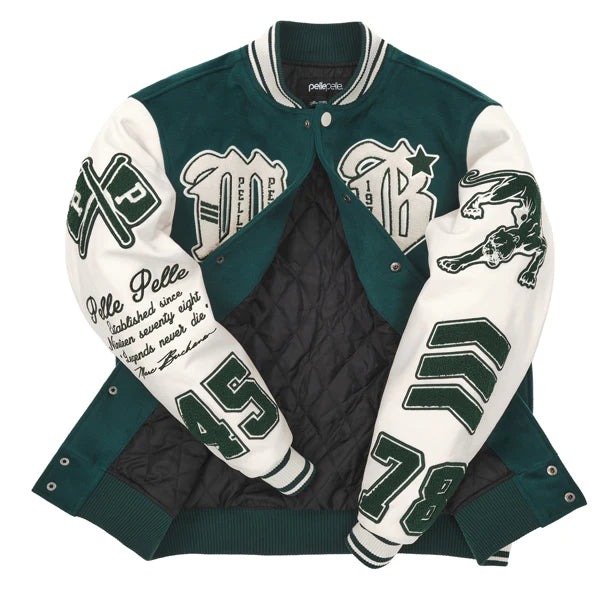 Pelle Pelle Green and White Varsity Jacket - side view
