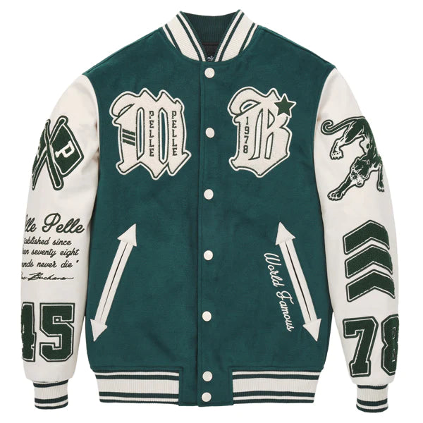 Pelle Pelle Green and White Varsity Jacket