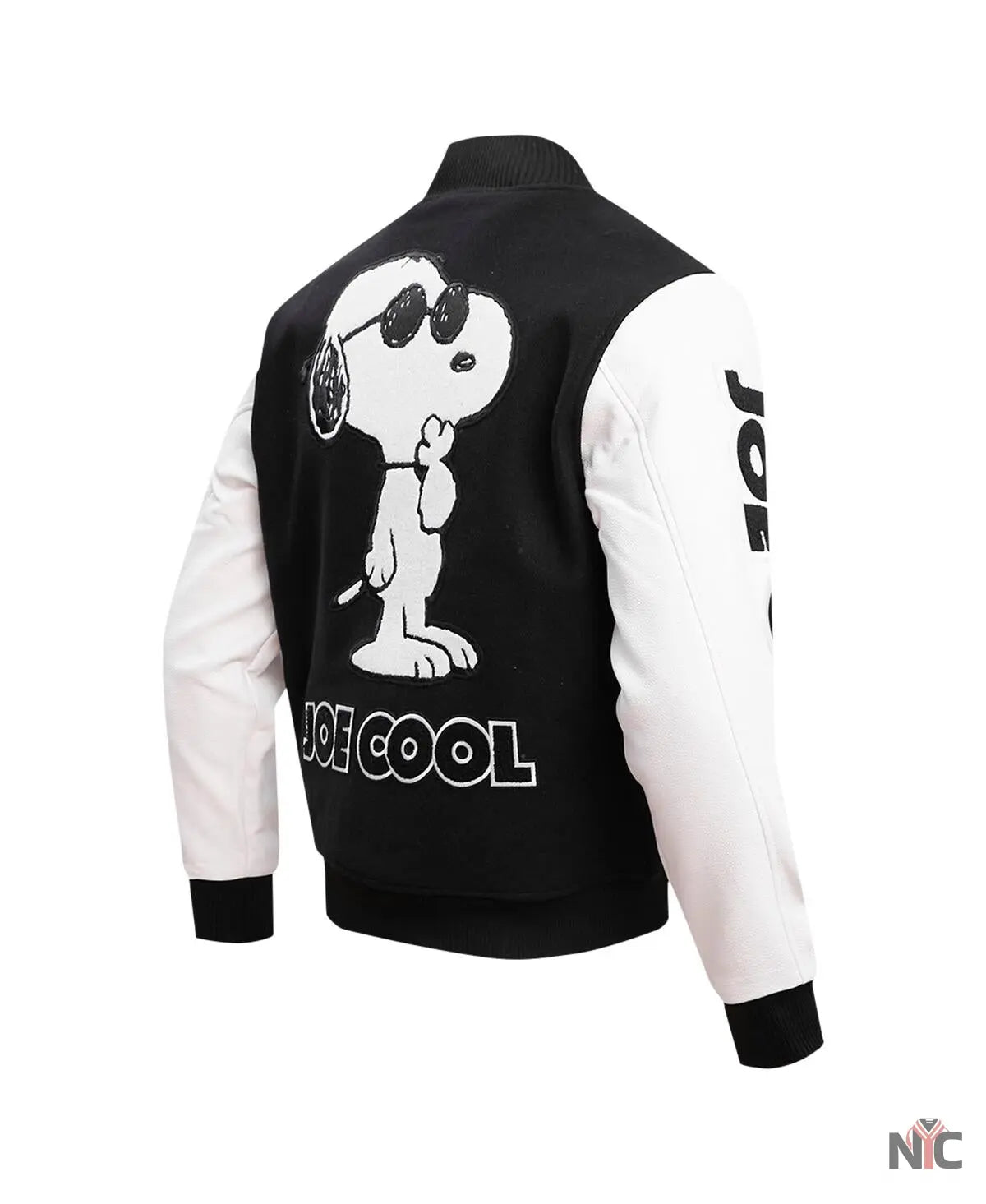 Men’s Black Peanuts Snoopy Joe Cool Full-zip Varsity Jacket Clanton Jacket