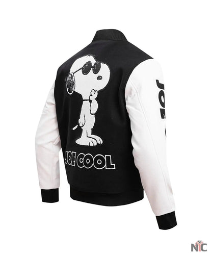 Men’s Black Peanuts Snoopy Joe Cool Full-zip Varsity Jacket Clanton Jacket