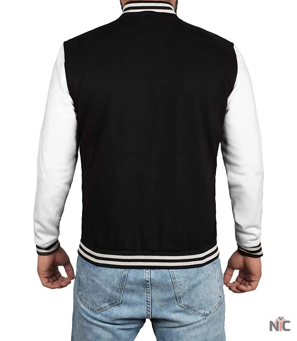 Men's Black and White Varsity Jacket - College Baseball Style Clanton Jacket