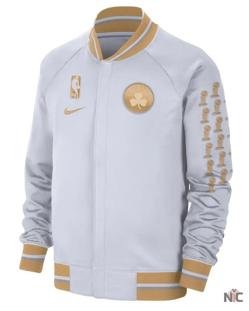Men’s Boston Celtics Nike White/Gold 2024 NBA Finals Champions Jacket Clanton Jacket