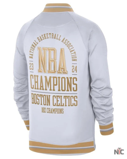 Men’s Boston Celtics Nike White/Gold 2024 NBA Finals Champions Jacket Clanton Jacket