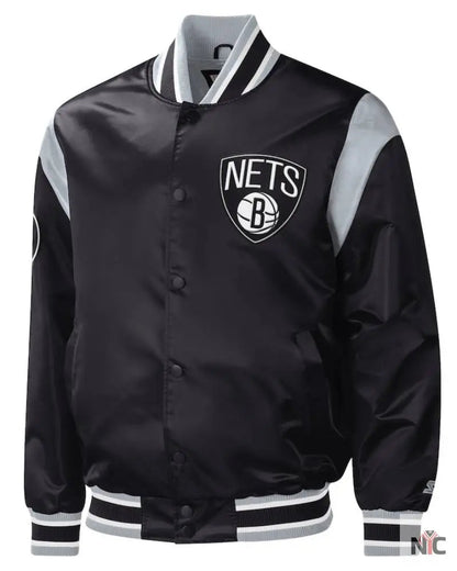 Men’s Brooklyn Nets Starter Black Force Play Satin Full-Snap Varsity Jacket Clanton Jacket
