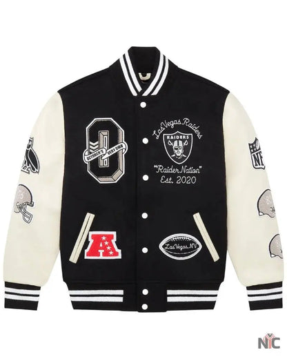 Men’s Las Vegas Raiders OVO Black Full-Snap Varsity Jacket Clanton Jacket