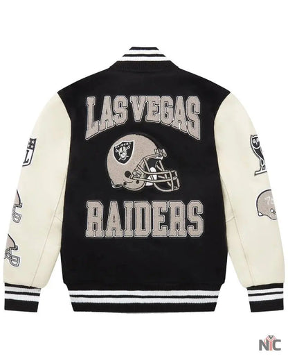 Men’s Las Vegas Raiders OVO Black Full-Snap Varsity Jacket Clanton Jacket