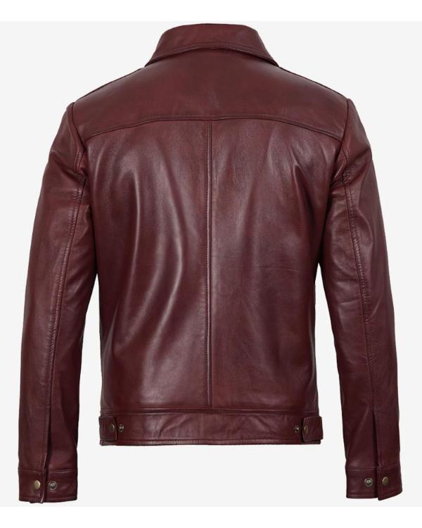 Men’s Burgundy Classic Collar Genuine Leather Jacket - view 4