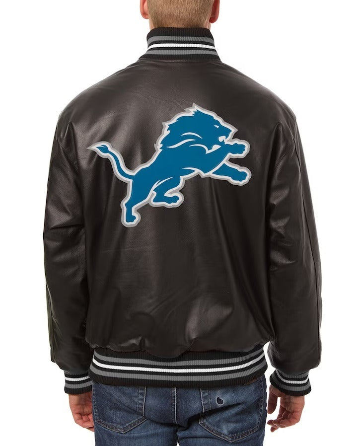 Men's JH Design Detroit Lions Black Leather Jacket - back view