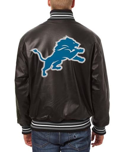 Men's JH Design Detroit Lions Black Leather Jacket - back view