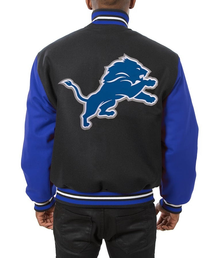 JH Design Detroit Lions Wool Varsity Jacket - back view