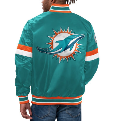 Men's Starter Aqua Miami Dolphins Home Game Satin Jacket - back view