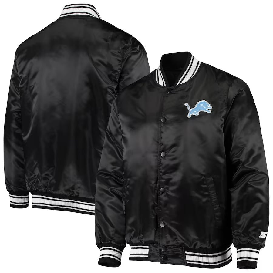 Men's Starter Black Detroit Lions Locker Room Varsity Jacket - side view