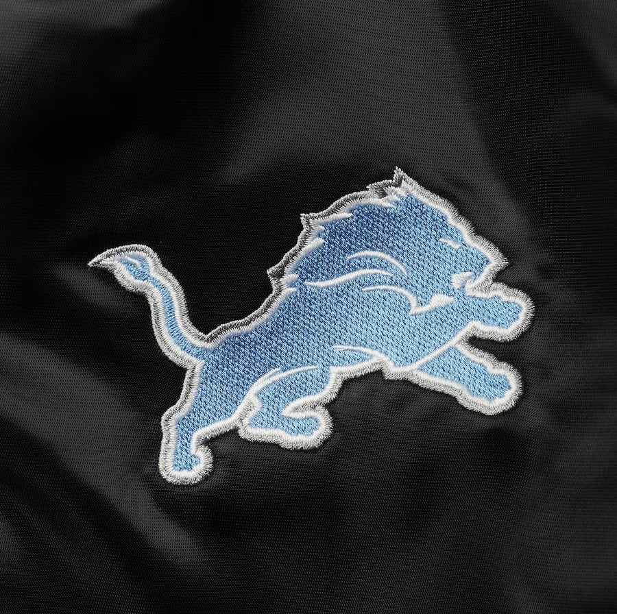 Men's Starter Black Detroit Lions Locker Room Varsity Jacket - detail view