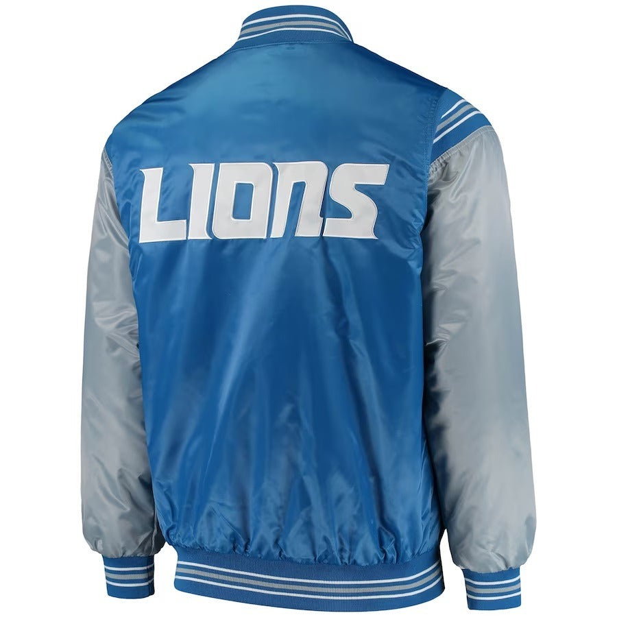 Men's Starter Detroit Lions Enforcer Satin Varsity Full-snap Jacket - back view