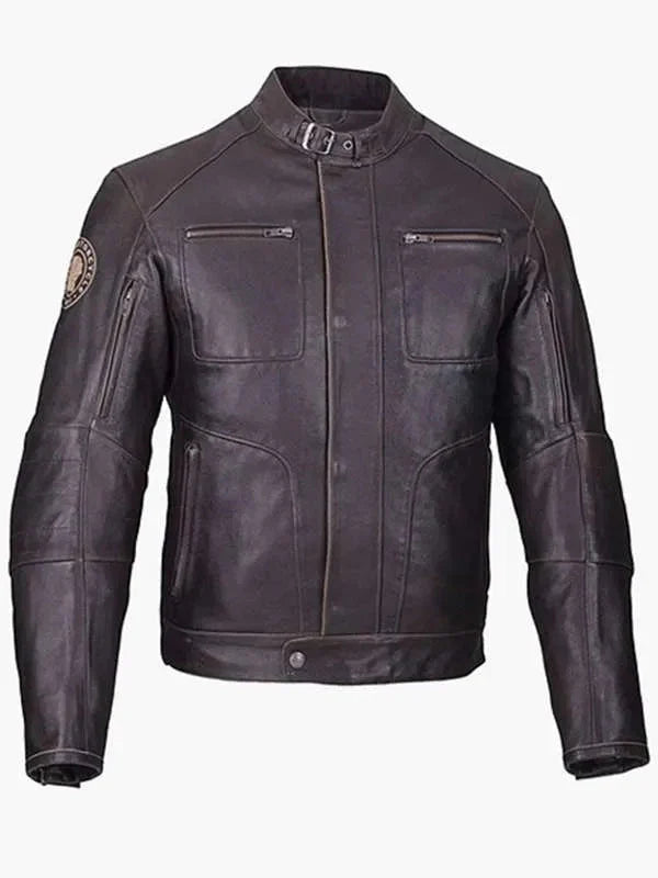 Men Brown Cafe Racer Real Leather Jacket Clanton Jacket