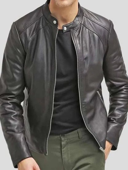 Men Cafe Racer Black Slim Fit Real Leather Jacket Clanton Jacket