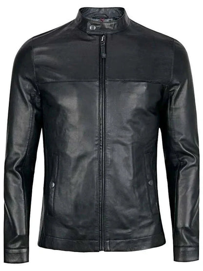 Sheepskin Slim Fit Men Black Leather Jacket Clanton Jacket