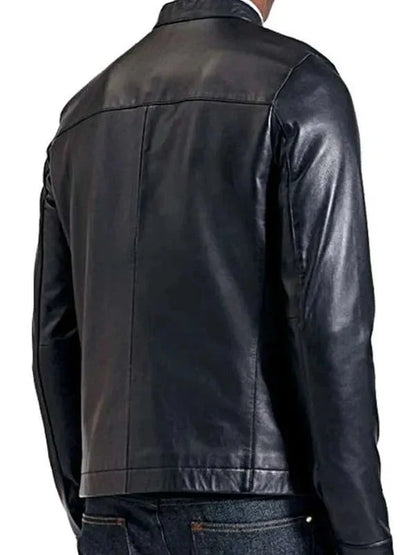 Sheepskin Slim Fit Men Black Leather Jacket Clanton Jacket