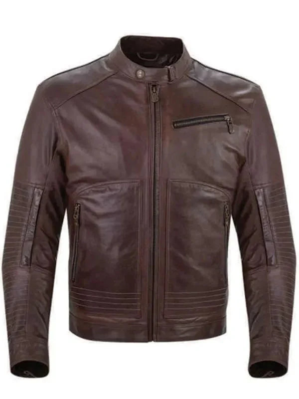 Brown Cafe Racer Real Leather Jacket For Men Clanton Jacket