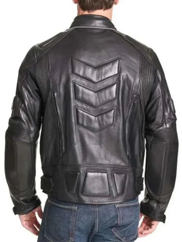 Men Motorcycle Black Padded Real Leather Jacket Clanton Jacket